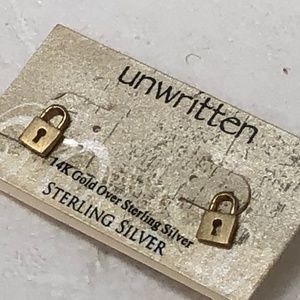 Unwritten 14K Gold Padlock Stud Earrings